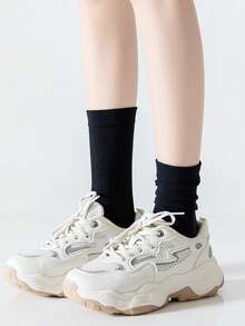 1/3/5/10/15/20 Pairs Women Black Wide Mouth Comfortable Simple Maternity Socks, Moisture-Wicking Mid-Calf Socks