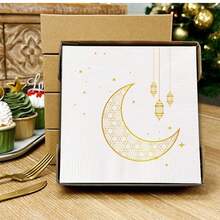 50/25pcs Moon Pattern Tissue Paper, Ramadan Special Edition Tissue Paper, White Moon Pattern Tissue Paper, Foil Stamped Moon Pattern, Disinfected Tissue Paper, Disinfection Grade, Soft Tissue Paper, Suitable For Home Use, Party Decoration, Gatherings, These Are Ramadan Party Tissues, Ramadan, Valentine's Day - Multicolor - View 5
