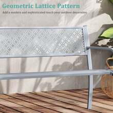 Lifezeal 50" Outdoor Garden Bench With Geometric Lattice Backrest Armrests And Slatted Seat - 灰色 - 查看 4