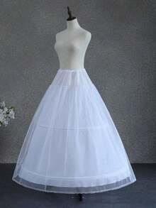 白色新娘婚纱衬裙，洛丽塔风格，2个钢圈+1层薄纱，弹性腰围可调节，适合婚礼、派对、表演、角色扮演、舞蹈等场合，秋季女装，情人节配饰 - 白色 - 查看 3