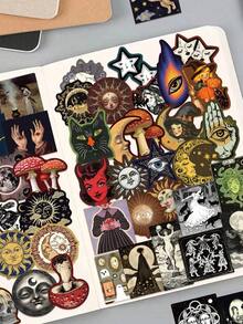 50Pcs Occult Celestial Creery Stickers DIY Gift Scrapbook Laptop Water Bottles Computer Phone Guitar Waterproof Decorative Sticker,School Supplies,Back To School - 彩色 - 查看 3