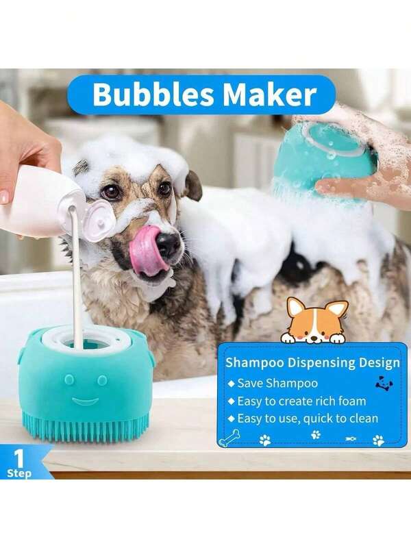 Dog Bath Brush, Soft Silicone Pet Shampoo Massage Dispenser Beauty Shower Brush, Suitable For Washing Short And Long-Haired Dogs And Cats