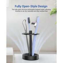 Black Toothbrush Holder Stand For Bathroom, Small Tooth Brush Holder Organizer Storage Caddy For , Modern Cute Vanity Countertop Accessories Decor For Farmhouse Dorm{Inchcolorinch:InchBlackinch} - 黑色 - 查看 4