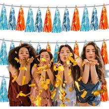 3P Metallic Fringe Tassel Banner Garland Foil Tinsel Streamer Wall Hanging Curtain Backdrop Banner For Parade Floats, Graduation Decorations, Father's Day Party Decoration(Silver)Halloween Christmas New Year - 湖藍色 淺藍橙色 - 查看 6