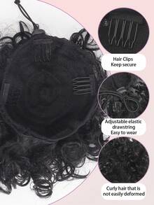 1 pieza Extensión de cabello sintético con moño rizado y ondulado desordenado con cordón elástico para uso diario, cosplay, festivales de música, fiestas y vacaciones de mujeres - Multicolor - Ver 4