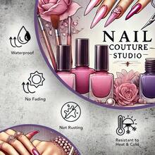 1pc Vintage Aluminum Nail Art Wall Decor - 7.87x7.87 Inch Floral Manicure Design With Pink Roses & Pearls, Retro Metal Wall Art For Living Room, Bedroom, Office, Outdoor - No Tools Needed, Perfect Holiday Gift, Bedroom Decoration | Intricate Design - 彩色 - 查看 4