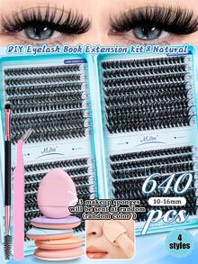 640pcs D-Curl Fluffy Individual False Eyelashes, 10-16mm Length, Dense & Natural Look, Super Soft & Lightweight, Reusable, Lash Extension Kit, Suitable For Travel, Daily Wear (Beginner Friendly), Wedding, Date, Party, Holiday, Also Great As Christmas/Halloween/Gift Eyelash Set - D - 查看 2