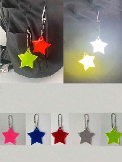 10个PVC反光星形钥匙扣，反光五角星吊坠，夜光钥匙扣标签，背包反光条，男士双面反光吊坠钥匙圈包包配件，新年和情人节礼物（颜色随机）
