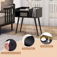 Lifezeal Mid Century Modern End Table With Open Shelves Metal Support Legs For Bedroom - 黑色 - 查看 5