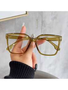 1 Pair Of Bohemian Style Large Square Transparent Glasses, Suitable For Women, Fashionable Leopard Print Solid Color, PC Polyester Material, Full Frame Design, Leopard Print Glasses, Suitable For Couples To Wear, Valentine's Day Decoration, Valentine's Day Gift. Party Decorations