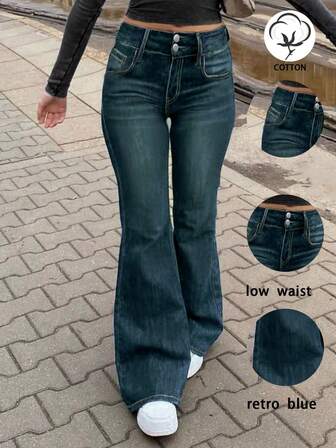 بنطلون جينز نسائي أنيق وعصري بتصميم مزدوج الصدر وساق واسعة، يعمل على نحت الجسم