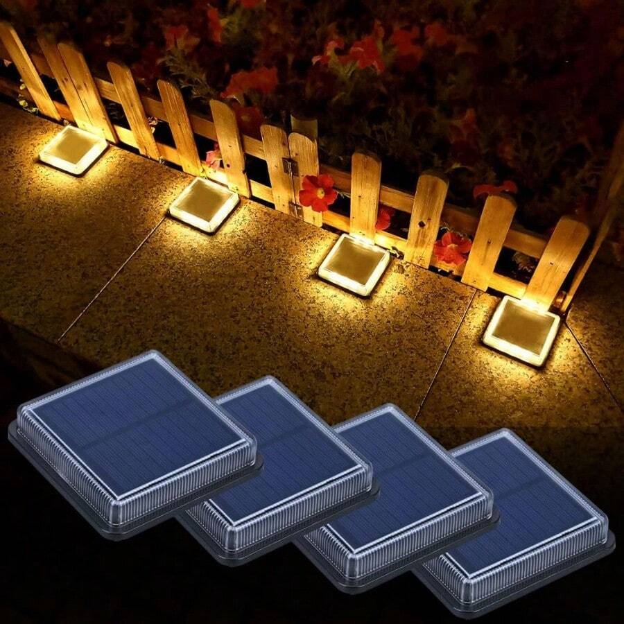 Step LightsLacasa 4 Pack Luces Solares Jardin Lámpara Solar Exterior IP68 Impermeable Auto ON/OFF Luz Solar del Piso para Step Garaje Camino Patio Deck Entrada Vía Calle Valla Blanco Cálido 3000KStep Lights - BlancoClido3000K - Ver 1