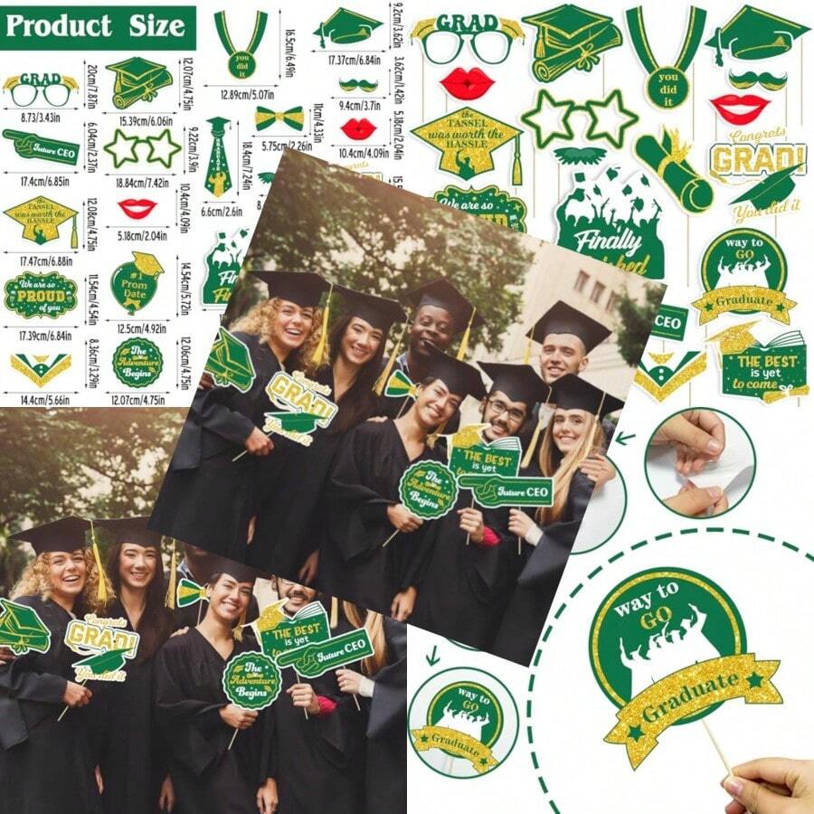 2025 Graduation Photo Booth Props Green Gold Graduation Photo Booth ...