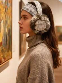 1 Piece Outdoor Pine Flower Curly Hair Warm Ear Muffs Ear Covers Fashionable Versatile Winter Cycling Cold-Proof Anti-Freezing Ear Protection Foldable Windproof Ear Muffs For Cold Weather Outdoor Ear Protection - Multicolor - View 11