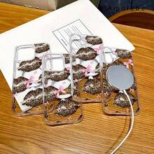 Funda magnética transparente con estampado de leopardo, estampado de labios y lazo, compatible con Samsung S22 S22PLUS S23 S23PLUS S23ULTRA S24 S24FE S24PLUS S24ULTRA iPhone16 15 14 13 12 7/8 7/8PLUS X X/S MAX, anti-suciedad,  de moda, funda protectora magnética anti-caída - Colores mixtos - Ver 6