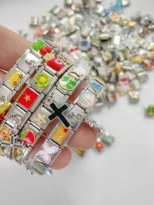 1/18/54/108pcs Christmas Thanksgiving Random Exquisite Italian Charm Bracelet Set, Assorted Jewelry And Opening Tools, 9mm Modular Jewelry Bracelet Links Handmade DIY Jewelry Gifts, DIY Accessories Made Of Stainless Steel, Handmade DIY Jewelry Gifts, Perfect For Mother's Day Birthday Teacher's Day And Back To School Season For Best Friends - 彩色 - 查看 8