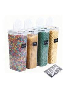 2/4 Piece Airtight Food Storage Containers, Plastic Spaghetti Containers With Lids, For Kitchen Pantry Organization And Storage, Include Labels And Pen - White - View 1