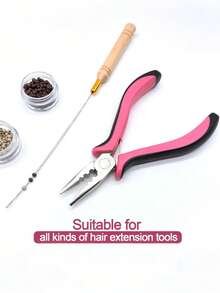 [ Hair Extensions 3 Pieces Set ] Professional Pliers+Crochet Hook+Hair Extensions Pull Ring | Non Marking Quick Connection Without Damaging Hair | Universal For Thick And Fine Hair | Salon Level DIY Set Hair Extensions # Hairdressing Tools - Hot Pink - View 5