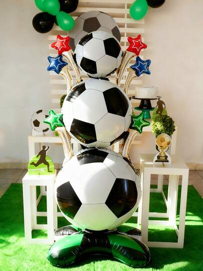 1pc Standing 5-Star Football, Football Balloon, Suitable For Football Field Decoration, Sports Theme Party Supplies, Birthday Party Decoration, Football Theme Party, Sports Event Party Supplies