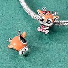 1pc Christmas Reindeer Charm Pendant Fits Original Bracelet Necklace, Festive Animal DIY Tree Charms Beads Jewelry Christmas Gift For Party - Silver - View 4