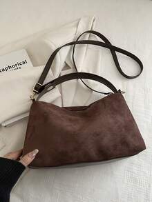 1pc Women's New Crescent Moon Handbag, Fashionable Minimalist Suede Tote Bag, Suitable For Dates, Gifts, Commuting, Shopping