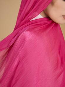 1 件女士纯色真丝柔软头巾，阿拉伯休闲长围巾，保守纯色头巾，适合日常使用 - 玫紅色 - 查看 2