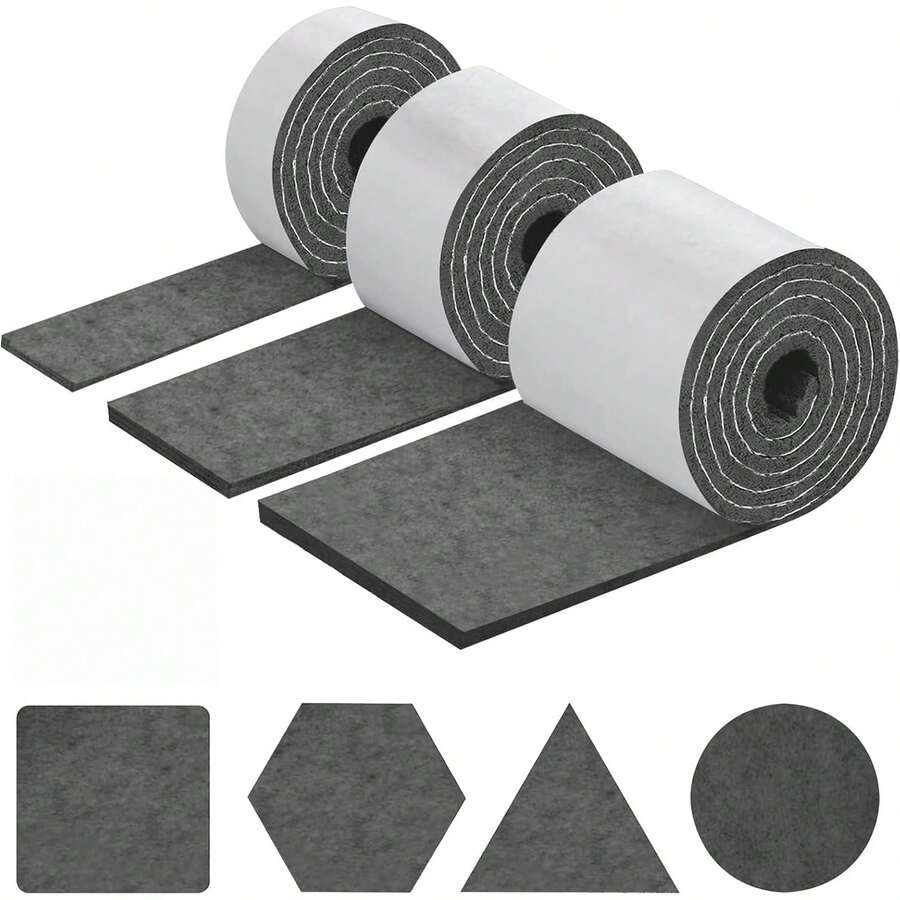 Almohadillas para Muebles, 3 Piezas de Cinta Adhesiva de Fieltro de 100cm de Largo para Muebles Antideslizante (Ancho 2cm, 5cm, 10cm), Antideslizante y Cortable, Almohadillas de Goma para Patas de Silla de 4mm de Grosor (Gris) - Nergo-3M - Ver 1