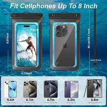1/2/4 Funda Impermeable Bolsa Seca para Teléfono Compatible con 17 16 15 14 13Pro Plus Negra |     Universal, Hasta 8.3, Crucero, Kayak, Esenciales de Playa, Resistente al Agua IPX8, 1 Paquete - Paquete de 2 unidades A5 negro + morado - Ver 3