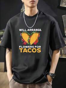 Camiseta informal de moda con cita de florista que arregla flores para tacos. Camiseta de manga corta de algodón de 220 g, impresión por una cara - Negro - Ver 7