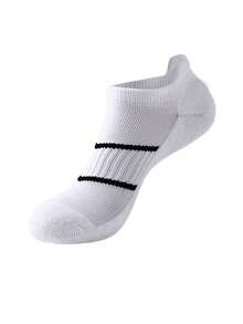 5 Pairs Men's White Sports Boat Socks, No Show Socks With Color Block Stripes, Breathable, Suitable For Daily Sports Wear - White - View 4