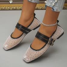 Women's Fashion Square Toe Flat Shoes, Slip-On Glitter Buckle Casual Loafers, Suitable For Dresses, Sizes 35-43, Spring/Autumn, Ballet Flats