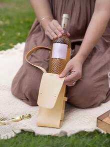 葡萄酒礼品袋，双层耐用葡萄酒手提袋，可重复使用的PU皮革香槟礼品袋 - 彩色 - 查看 2