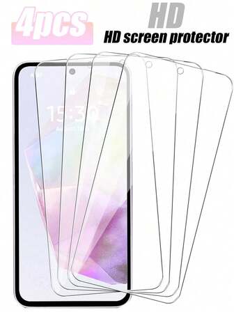 4pcs High Definition Screen Protector Glass, Suitable For Samsung Galaxy S20 FE/S21 FE/A02/A02S/A03/A23/A24/A25/A31/A72/S24 FE/A06/A17/A07 Series, Anti-Scratch, Anti-Shock, Waterproof, Anti-Dust, Anti-Fingerprint