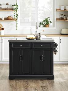 SoBuy FKW71 Kitchen Island With 4 Hidden Wheels, Kitchen Trolley With Extendable Worktop, Kitchen Cabinet, Serving Trolley, Wood, WDH Approx.: 115x92x46-71cm - Black - View 1
