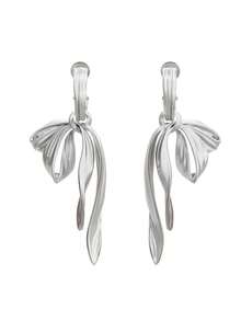 1对女士时尚优雅蝴蝶结耳环，简约法式芭蕾舞缎带吊坠耳环，奢华流苏耳环，节日礼物 - 銀色 - 查看 5