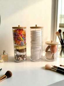 1 قطعة صندوق تخزين شفاف لسحنات المكياج وأعواد القطن، حامل محمول للمناديل المزيلة للمكياج مقاوم للغبار