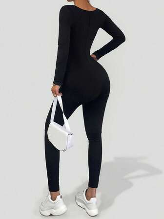 Ny casual sportig mångsidig dragkedja med rund hals, höstkläder för kvinnor, jumpsuits för kvinnor