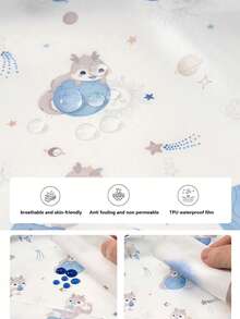 1件装幼儿男女童防水轻便透气无袖卡通印花围兜，带口袋，防污喂食围兜 - 橄欖綠 - 查看 8