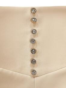 Women's Solid Color Pocket Slit High Slit Casual Office Pants - Apricot - View 5