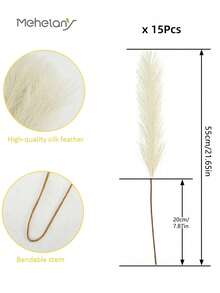 MEHELANY 15 件，人造蒲苇，21 英寸短人造蓬蓬草花卉假蒲苇枝花瓶填充花插花适用于家庭婚礼波西米亚风装饰，乳白色，情人节，礼物 - 米色 - 查看 7