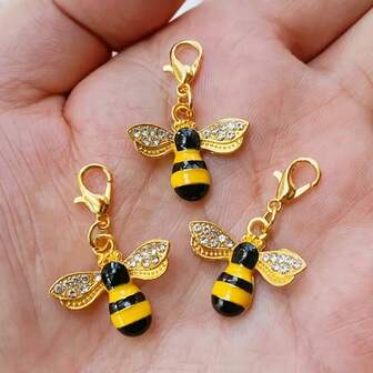 闪亮水钻蜜蜂钥匙扣配件，适合手工制作，时尚蜜蜂主题包包挂饰，万圣节装饰，生日礼物，派对小礼物，手机礼物，女士礼物，男士礼物，个性化礼物，趣味礼物，爸爸礼物
