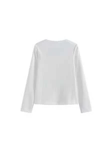 Crew Neck Thick Long Sleeve White T-Shirt For Women, Autumn/Winter New Warm Layering Top - White - View 6