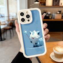 Cubierta de telefono con borde negro azul claro con estampado de gato blanco magico con varita estrella para uso diario en cafeterias y espacios urbanos Aplicable a los teléfonos de la serie Apple y Galaxy - Blanco - Ver 7