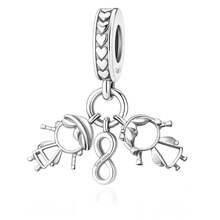 HuooNew 1pc S925 Sterling Silver Sister Portrait Infinity Symbol Pendant, Heart Pattern Engraved DIY Bracelet Large Hole Bead Accessory - Silver - View 7
