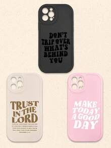 3pcs Inspirational & Christian-Themed Black/Beige/Pink Phone Cases, Compatible With IPhone & Galaxy,International Version, Not The Domestic Version - Multicolor - View 16