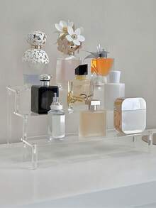1pc Acrylic Display Rack, 1-3 Tier Stepped Display Shelf, Perfume Storage Rack, Home Decor Storage Display Rack, Cosmetic Display Rack, Cake Stand, Multi-Functional Display Rack, Nail Polish Display Rack, Transparent Display Rack, Suitable For Jewelry, Cosmetics, Perfume, Collections, Skincare, Freestanding Design, Great For Dorm Vanity And Bedroom