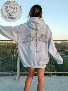 Hoodies For WomenWomen's Casual Fourth Wing Print Hooded Long Sleeve SweatshirtLoose And Comfortablehoodies For Women - 黑色 - 查看 10