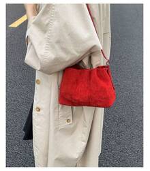 Women's Suede Handbag - Solid Color Handbag, Casual Vintage Shoulder Bag And Crossbody Bag For Everyday Use In Autumn And Winter. - Red - View 3
