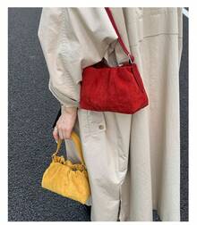 Women's Suede Handbag - Solid Color Handbag, Casual Vintage Shoulder Bag And Crossbody Bag For Everyday Use In Autumn And Winter. - Red - View 5