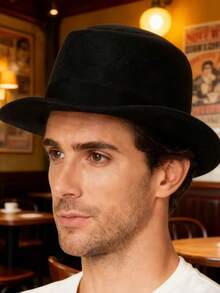 1 szt. Modny męski kapelusz fedora, 100% poliester i superelastyczne włókno, regulowany okrągły kapelusz jazzowy Pork Pie, materiał nieelastyczny, pranie ręczne – męski dodatek modowy